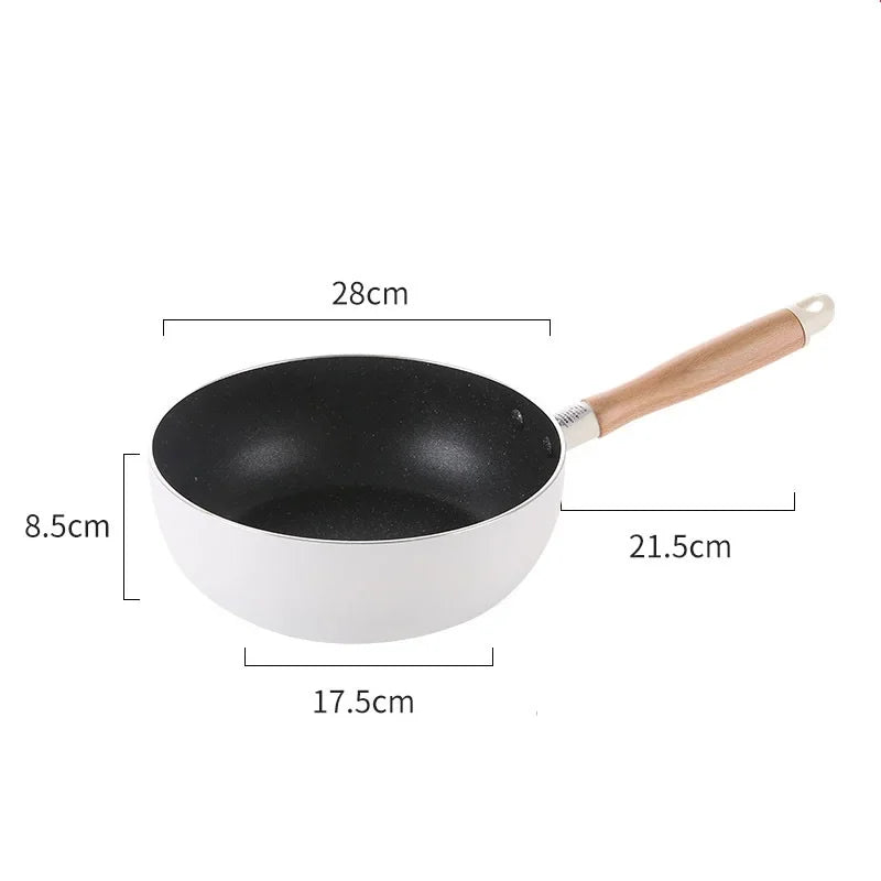 Non-Stick Wok Frying Pan with Wooden Handle – Deep Skillet for Stir-Fries, Sautéing, Frying, Noodles, One-Pan Meals, Steak, Eggs, Pancakes & Daily Cooking  – Induction & Gas Stove Compatible – Available in 20cm, 24cm, 26cm & 28cm