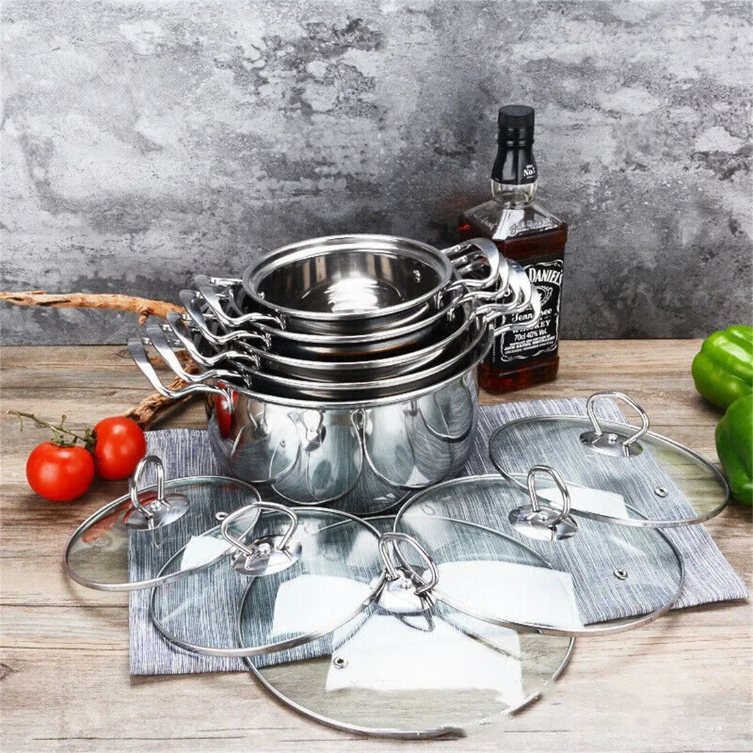5 Piece Stainless Steel Pot Set with Sealed Glass Lids – Satin-Finish Induction Pots with Inner Scale – Perfect for Soups, Pasta & Vegetables