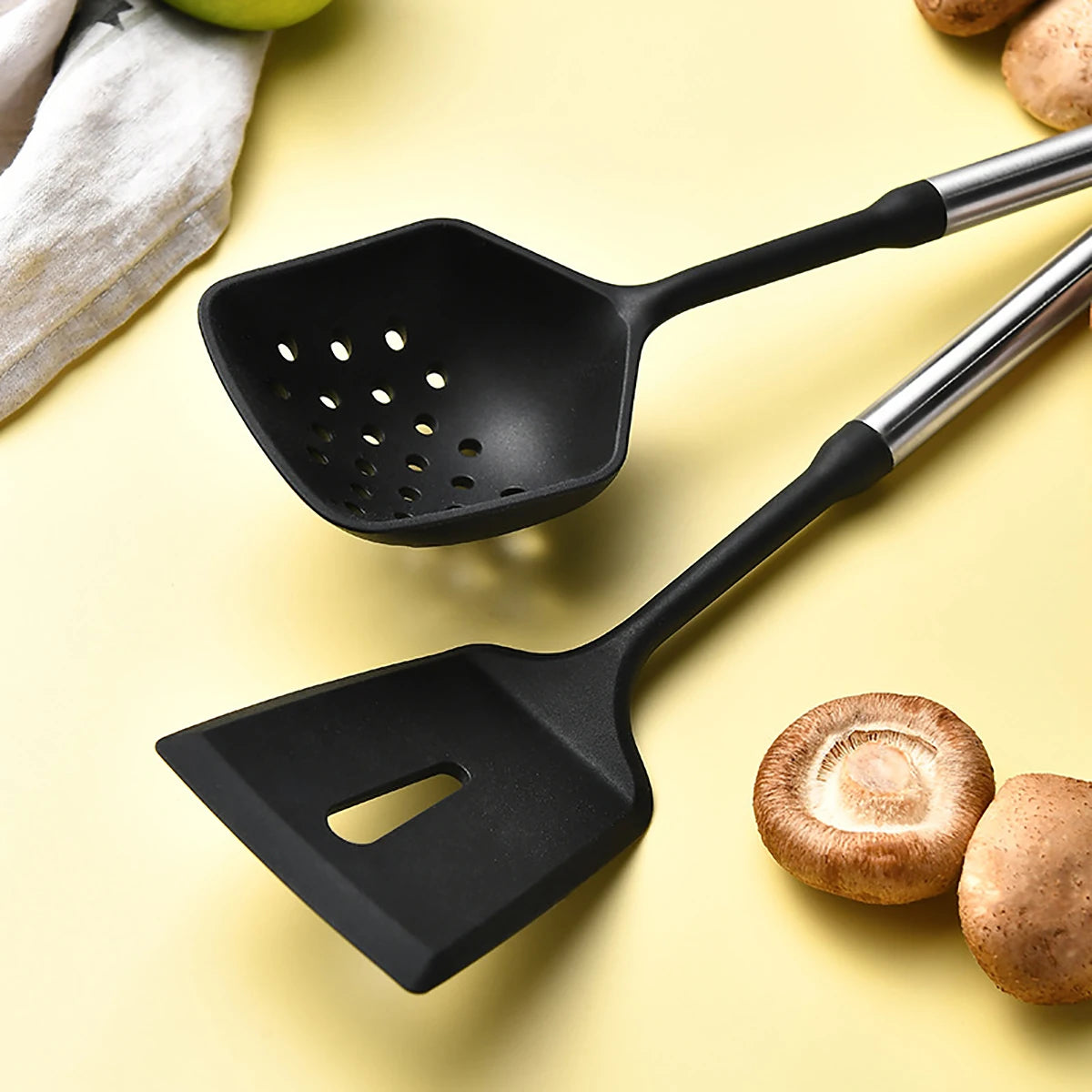 Stainless Steel Handle Silicone Kitchen Utensil Set – Cooking Utensils for Non-Stick Cookware – Spatula, Ladle, Turner & More – Available in Multiple Sets (5 Pieces / 6 Pieces)