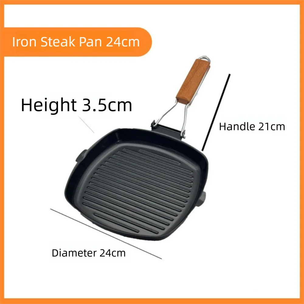 Foldable Cast Iron Frying Pan with Wooden Handle – Hand-Forged Uncoated Camping Skillet – Great for Steaks, Picnics & Outdoor BBQ – Available in 20cm, 24cm & 28cm