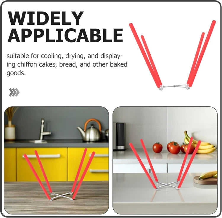 Collapsible Stainless Steel Inverted Cake Cooling Rack – Chiffon Cake Stand & Holder with Silicone Feet – Ideal for Cooling Chiffon & Angel Food Cakes – Available in Red & Yellow Colours