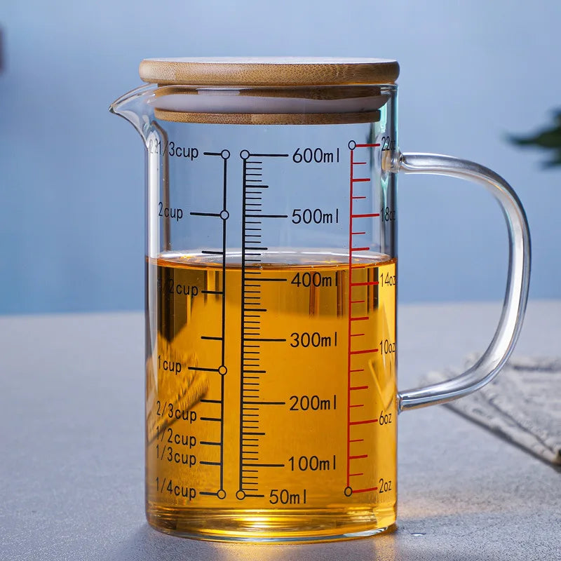 Borosilicate Glass Measuring Jug with Handle & V-Shaped Spout – Clear Scale Measuring Cup – Best for Baking, Liquids & Microwave Use – Available in 400ml, 500ml, 600ml & 1000ml