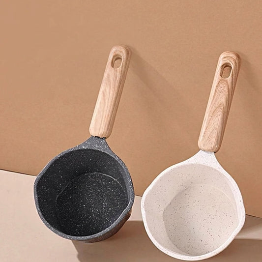 Small Nonstick Saucepan with Wooden Handle For Even Heat Distribution On All Stove Use Cast Aluminum Cookware