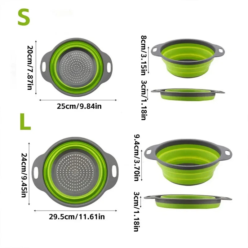 Collapsible Silicone Drain Basket – Foldable Fruit & Vegetable Washing Colander in Small, Large or 2-Piece Set – Best for Rinsing, Draining & Space Saving – Available in Blue, Green, Orange & Red Colours