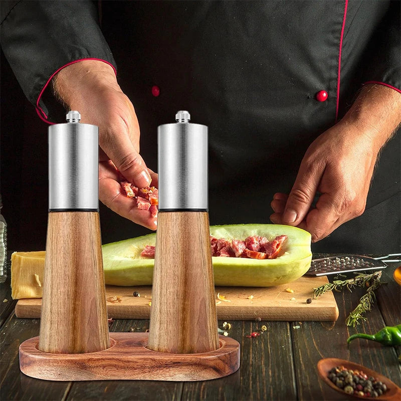 Acacia Wood Salt & Pepper Mill Tray – Grinder Stand & Holder – Best for Protecting Worktops & Dining Tables