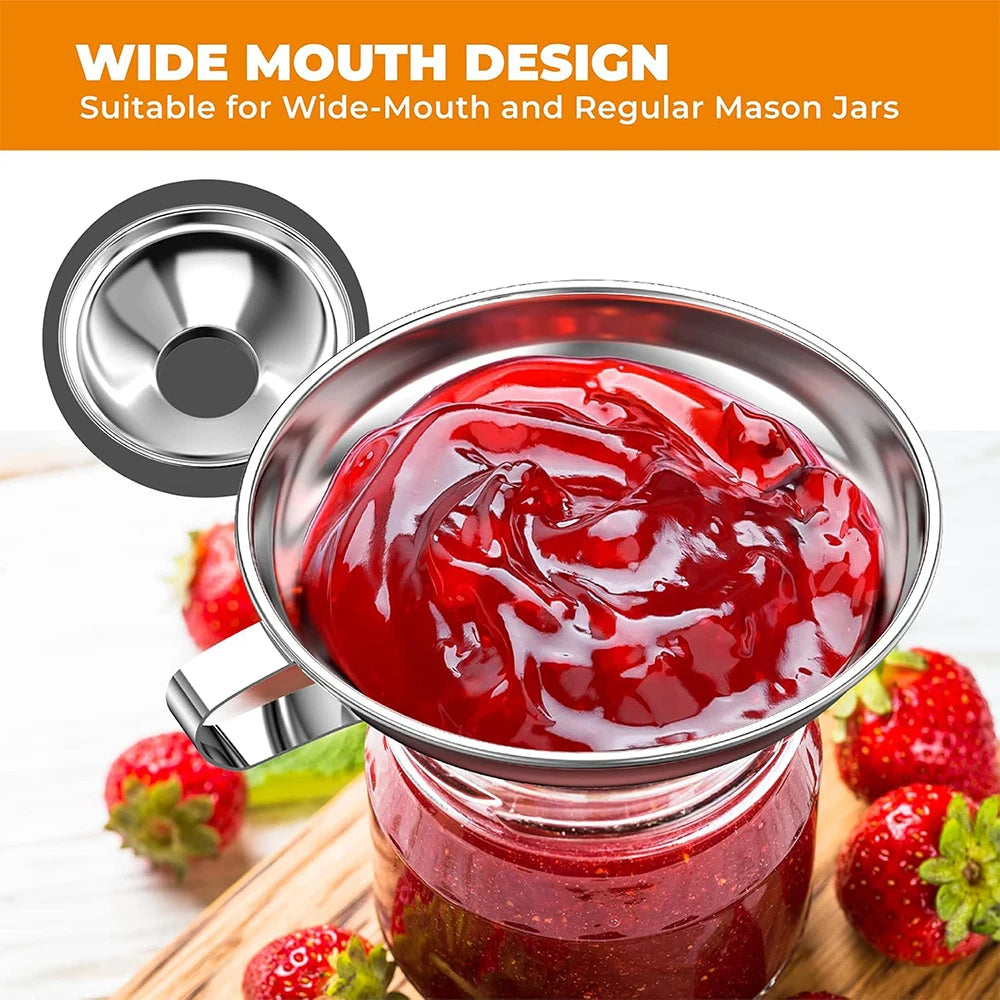 Stainless Steel Wide Mouth Canning Funnel – Metal Jar Funnel for Filling Mason Jars – Great for Jams, Preserves & Dry Goods – Available in Small, Large & Set