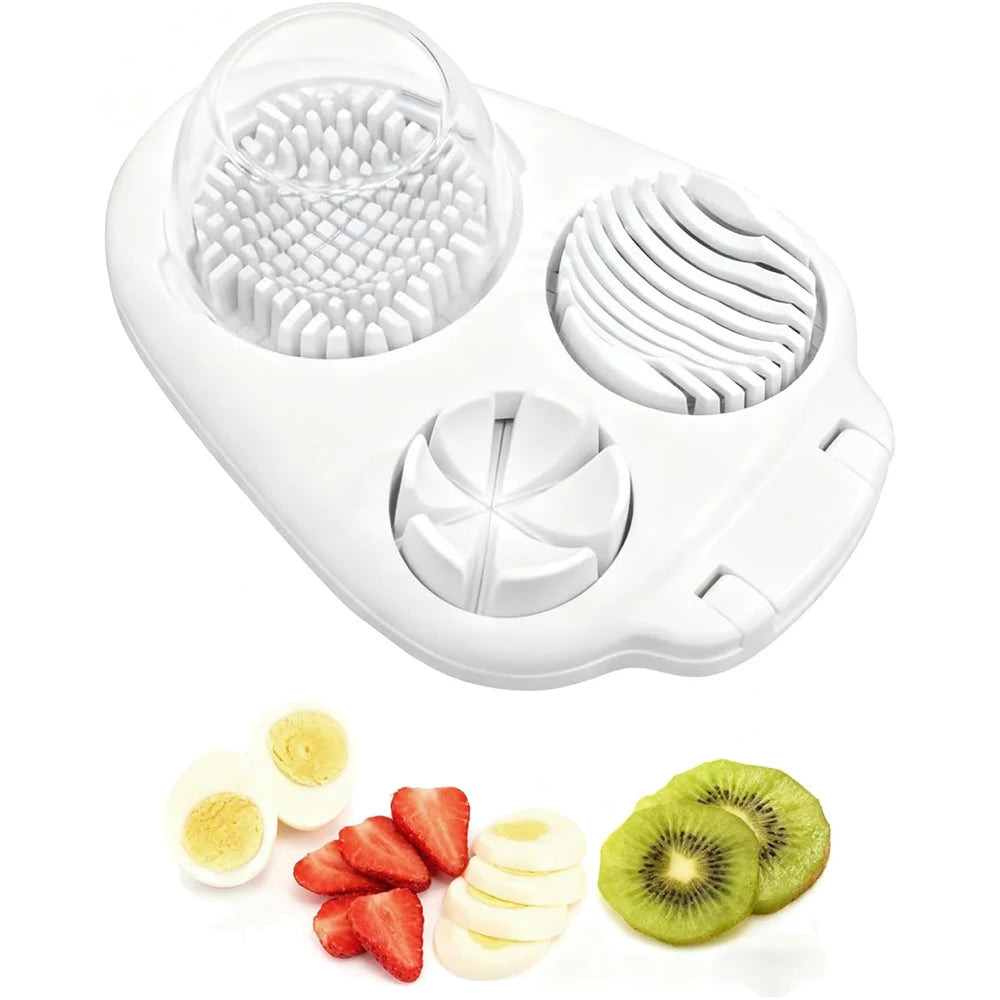 3 in 1 Stainless Steel Egg Slicer – Egg Cutter, Dicer & Wedger – Perfect for Boiled Eggs, Strawberries & Mushrooms – Available in White & Yellow Colours