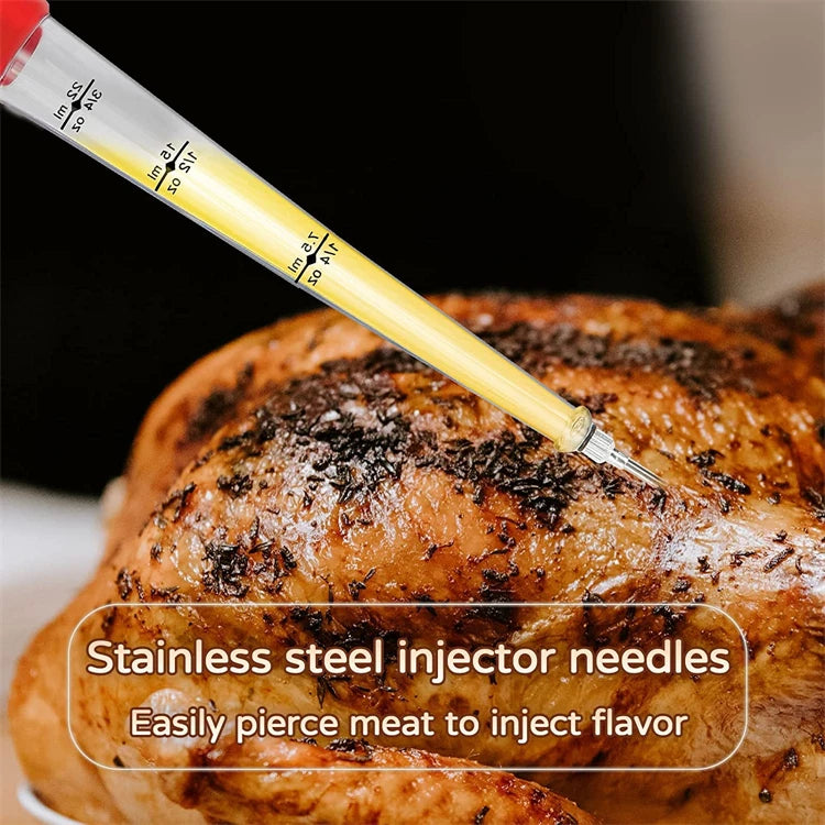 Stainless Steel Turkey Baster with Basting Brush & Injector Needle – Meat Baster Syringe – Great for Roasting Turkey, Chicken & BBQ – Available in Black & Red Colours