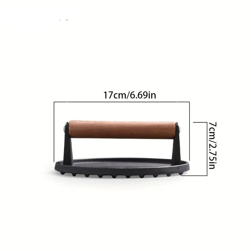 Cast Iron Burger Press with Wooden Handle