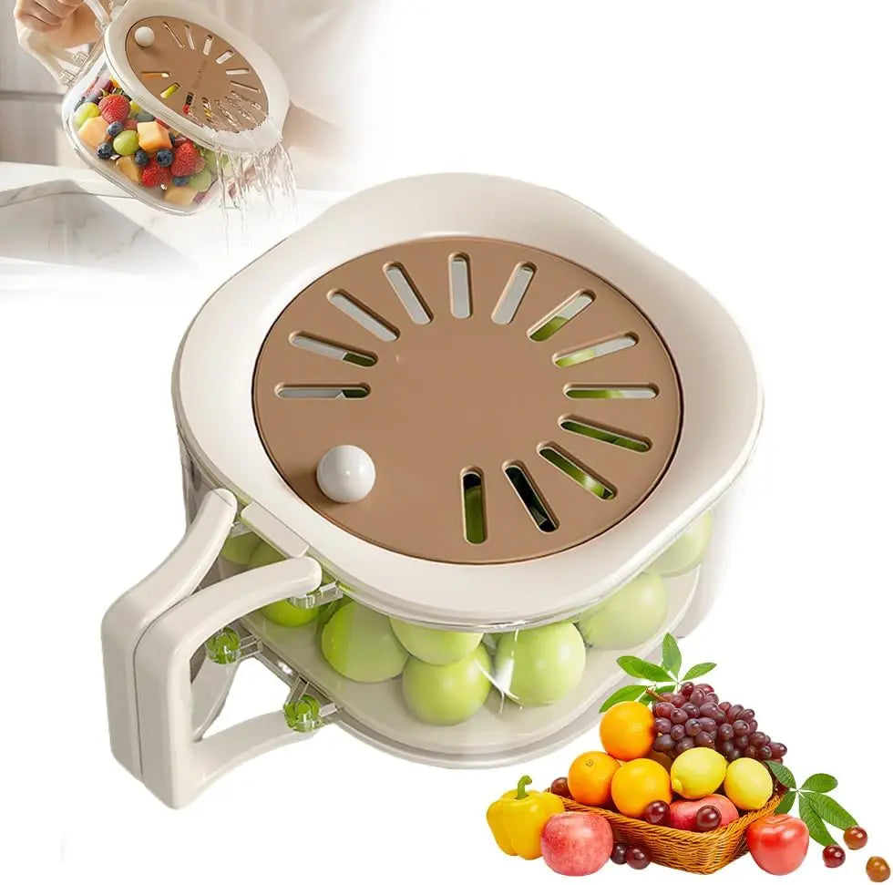 2 in 1 Fruit Washing Bowl with Strainer – Multi-Function Vegetable Colander & Drain Basket – Ideal for Washing Fruit, Vegetables & Salad – Available in Khaki, Pink & Blue Colours