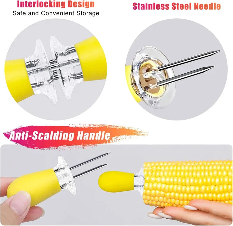 12 Piece Stainless Steel Corn Holders – BBQ Corn on the Cob Forks & Skewers – Best for Barbecues, Picnics & Family Meals