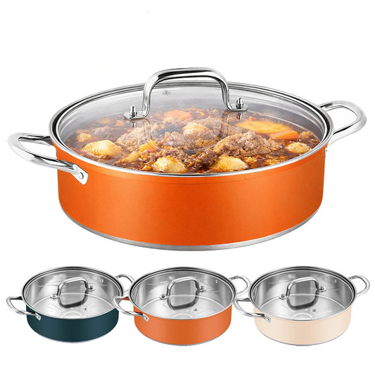 28cm Stainless Steel Stock Pot with Glass Lid – Induction Compatible, Suitable for Gas & Induction, Great for Soups, Stews, and Everyday Cooking