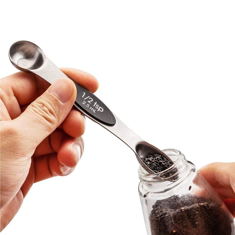 7 Piece Magnetic Stainless Steel Measuring Spoon Set with Leveller – Double-Sided Measuring Spoons – Best for Cooking & Baking – Available in Red & Black Colours