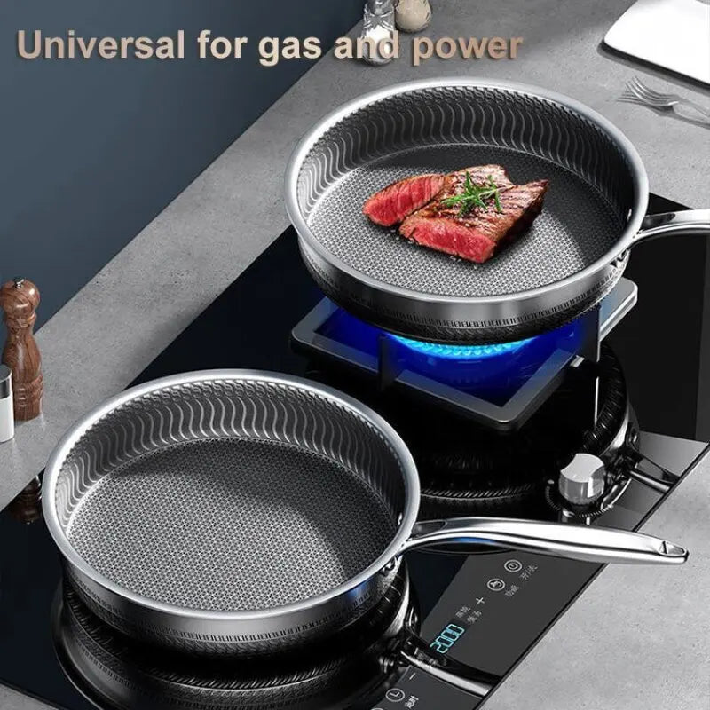 Honeycomb Stainless Steel Frying Pan with Glass Lid – Multi-Functional Non-Stick Skillet for Searing, Stir-Frying, Eggs, Pancakes, Sauces & Daily Cooking – Works on All Stovetops – Available in 26cm, 28cm & 30cm