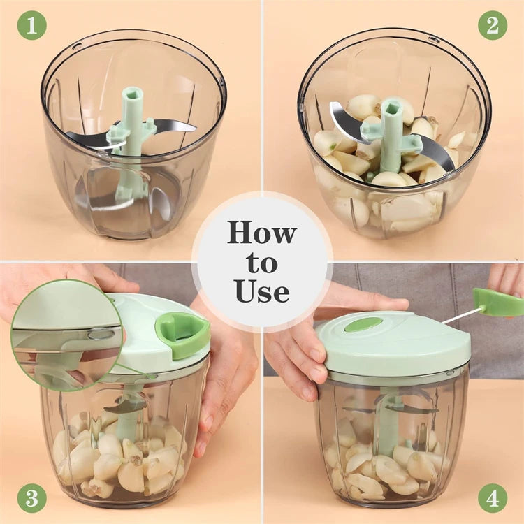 Manual Pull String Vegetable Chopper – Portable Hand Food Processor & Garlic Mincer – Perfect for Chopping Onions, Garlic & Herbs