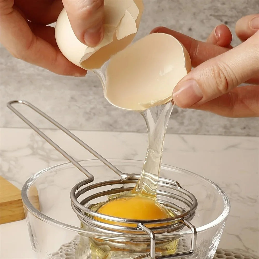Stainless Steel Egg Yolk Separator with Long Hook Handle – Food-Grade Egg White Filter – Ideal for Meringues, Custards & Baking