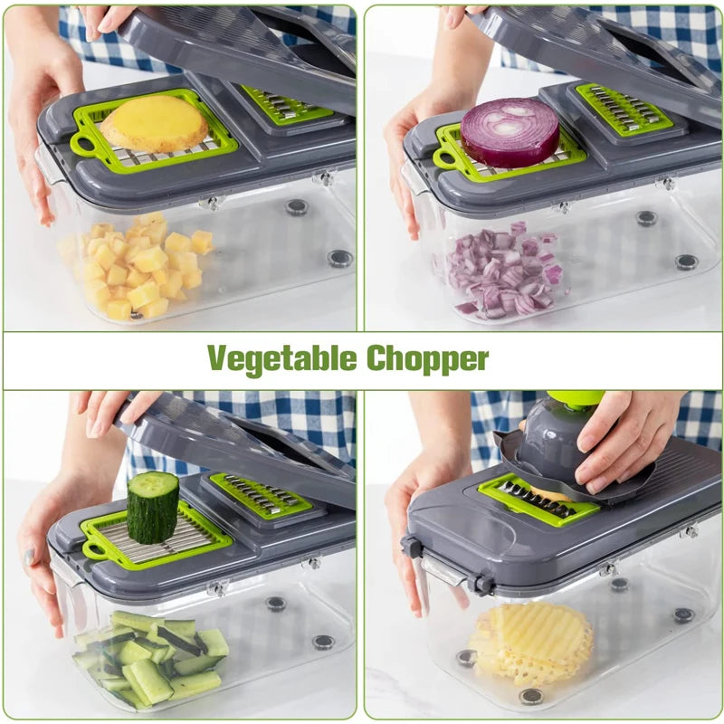 22 in 1 Vegetable Chopper & Dicer with 13 Blades and Container – Onion Chopper & Veggie Mandoline – Best for Potatoes, Tomatoes & Onions