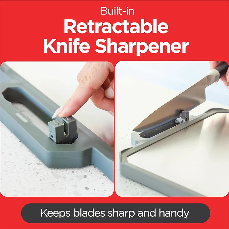 Large Stainless Steel Double-Sided Chopping Board with Ceramic Sharpener