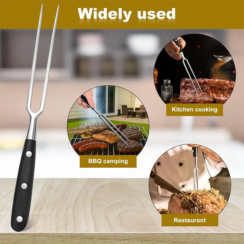 Stainless Steel Meat Carving Fork with Long Handle – Sharp Prong Grill & Serving Fork – Best for Carving Chicken, Turkey & Beef
