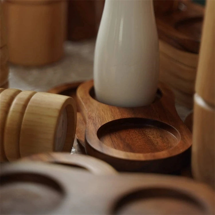 Acacia Wood Salt & Pepper Mill Tray – Grinder Stand & Holder – Best for Protecting Worktops & Dining Tables