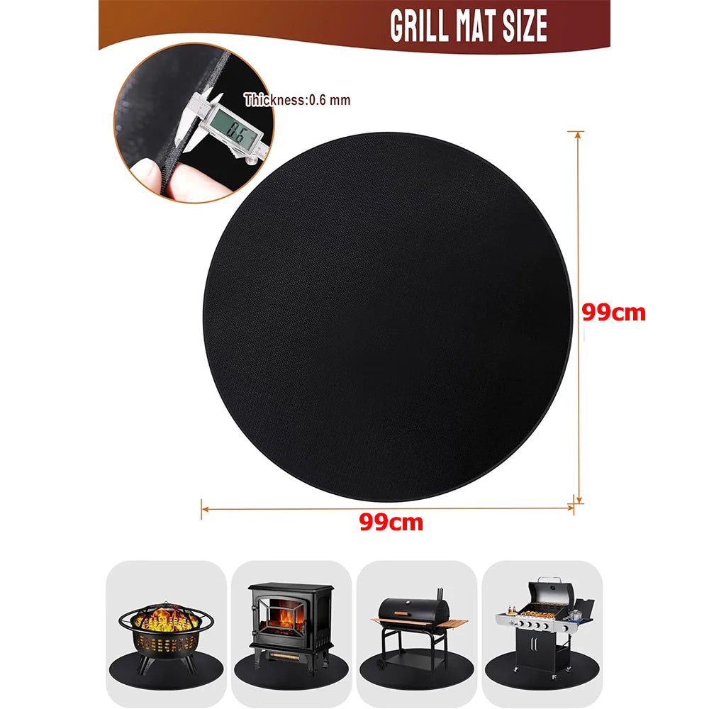 Round Fireproof Fire Pit & Under Grill Mat – Oil-Proof, Waterproof BBQ Pad – Great for Protecting Decks, Patios & Lawns