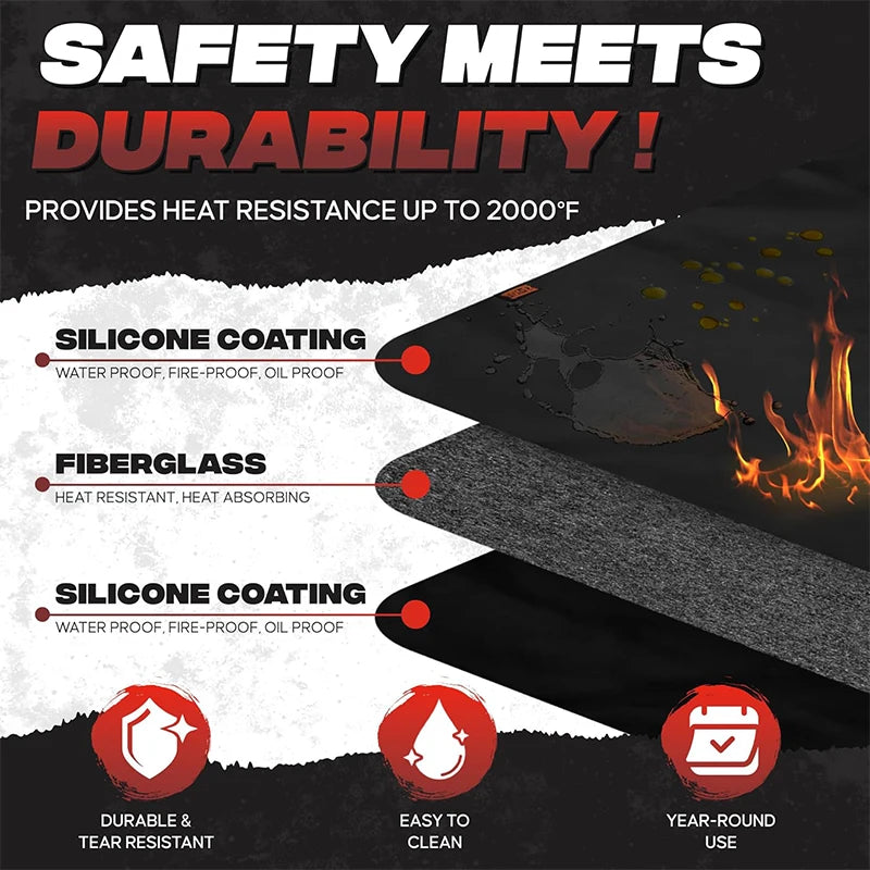 Double-Sided Fireproof Under Grill Mat – Oil & Waterproof BBQ, Fire Pit & Fireplace Protective Mat – Best for Patios, Decks & Lawns – Available in 40x60cm, 122x76cm, 127x97cm & 165x99cm