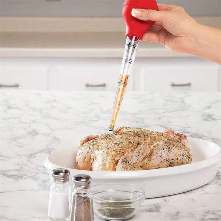 Stainless Steel Turkey Baster with Basting Brush & Injector Needle – Meat Baster Syringe – Great for Roasting Turkey, Chicken & BBQ – Available in Black & Red Colours