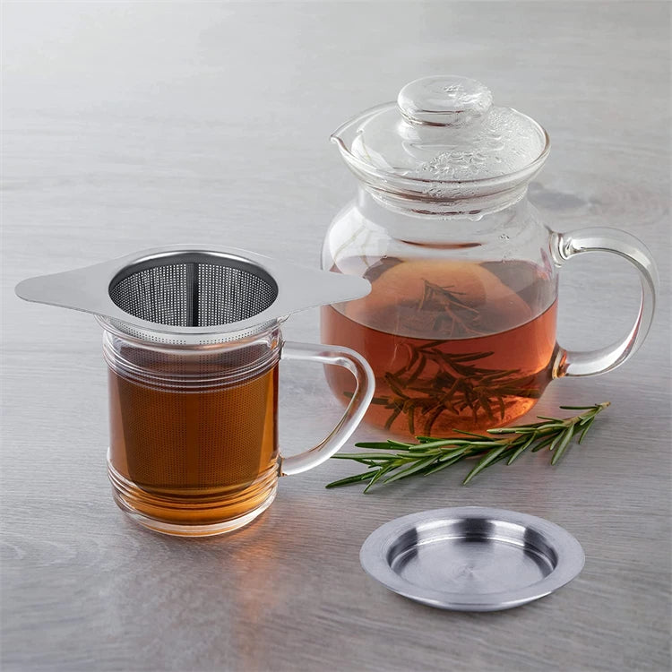 Large Stainless Steel Tea Infuser with Double Handles – Fine Mesh Loose Leaf Tea Strainer & Steeper – Great for Mugs, Cups & Teapots – Available With or Without Lid