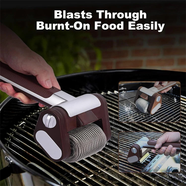 Bristle-Free Spinning Electric Grill Brush – Rechargeable BBQ Cleaner with 350 RPM Stainless Steel Roller – Great for Cleaning Grill Grates
