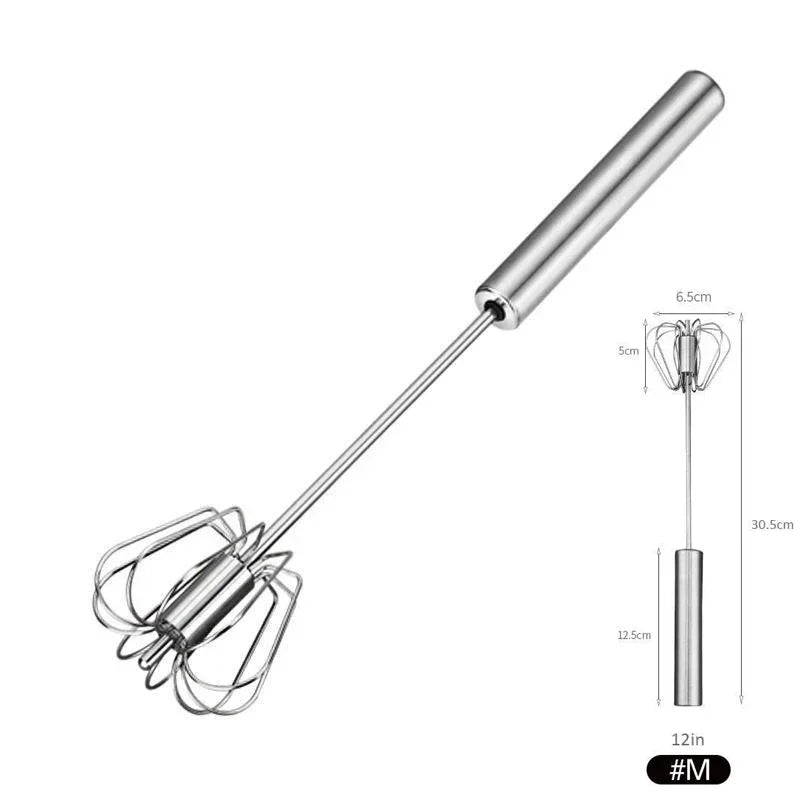 Semi-Automatic Stainless Steel Push Whisk – Hand-Push Egg Beater & Milk Frother – Best for Eggs, Cream & Sauces – Available in 10, 12 & 14 Inch