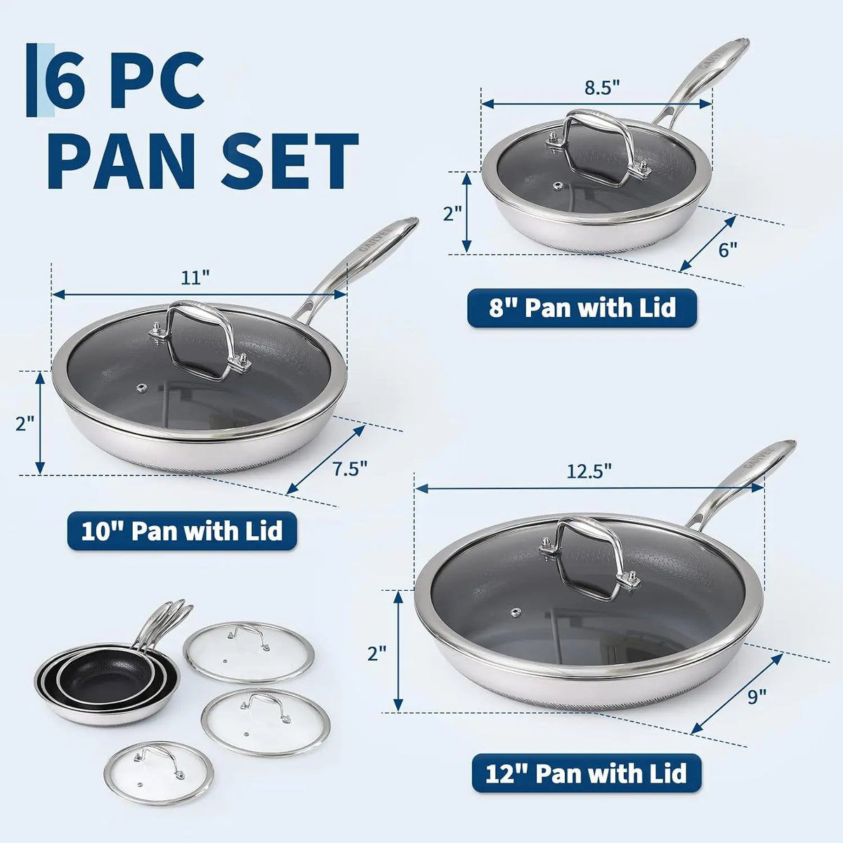 Tri-Ply Stainless Steel Non-Stick Frying Pan – 316 Stainless Steel 3-Ply Clad Skillet with PFOA-Free Coating – Perfect for Even Frying on Induction & Gas