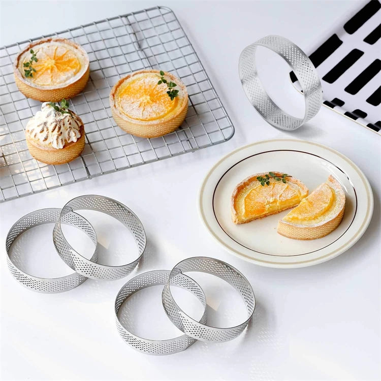 12 Piece Perforated Stainless Steel Tart Rings – Non-Stick Round Cake & Mousse Rings – Ideal for Tarts, Mousse Cakes & Desserts