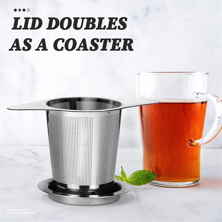 Large Stainless Steel Tea Infuser with Double Handles – Fine Mesh Loose Leaf Tea Strainer & Steeper – Great for Mugs, Cups & Teapots – Available With or Without Lid