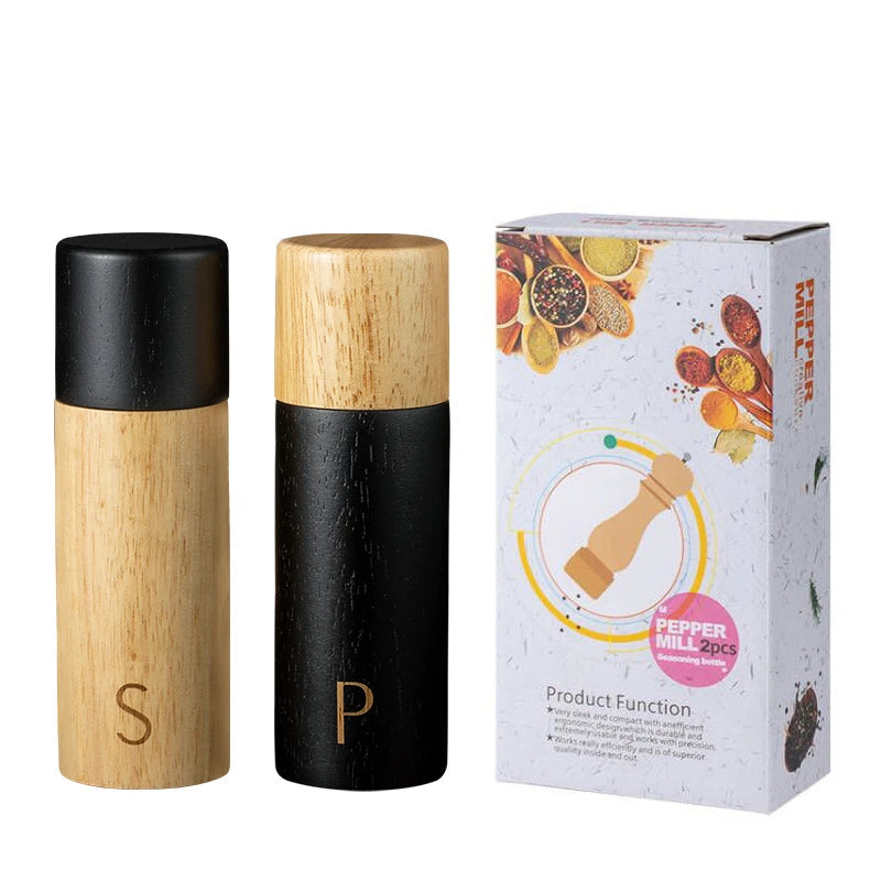 7 Inch Oak Wood Salt & Pepper Grinder Set – Manual Pepper Mill with Adjustable Ceramic Grinder – Perfect for Sea Salt & Peppercorns