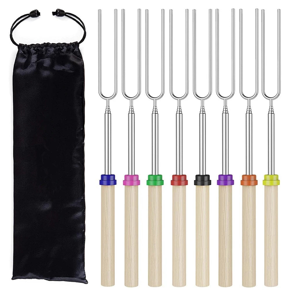 8 Piece Extendable Stainless Steel Roasting Sticks – Telescopic Marshmallow & BBQ Skewers – Great for Campfires, Fire Pits & S'mores
