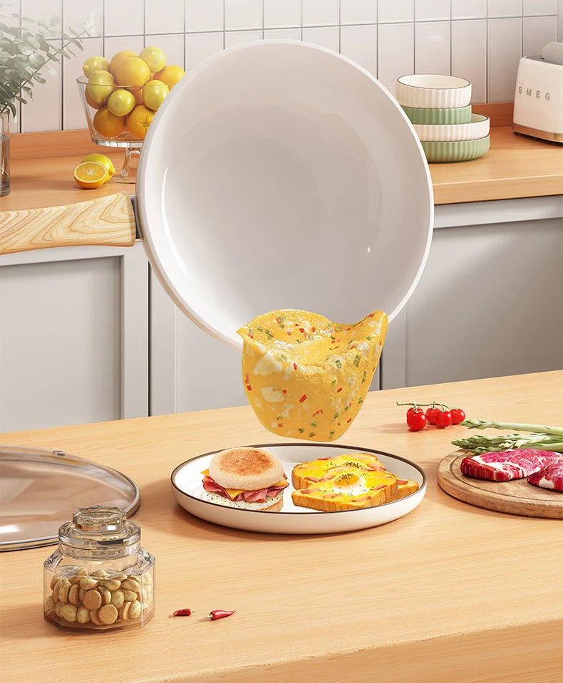 Ceramic Non-Stick Wok with Wooden Handle & Glass Lid – Ideal for Stir-Frying, Searing, Deep-Frying, Steaming, Boiling & Daily Cooking – Compatible with Induction & Gas Stoves – 30cm