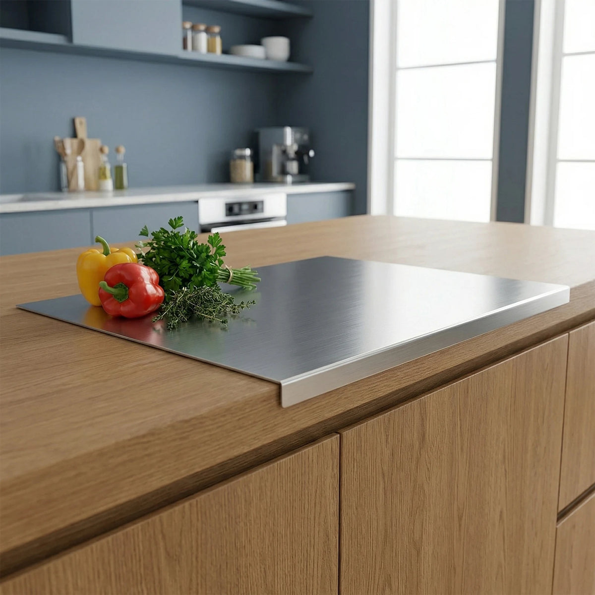 304 Stainless Steel Chopping Board with L-Shaped Edge & Silicone Mat – Thickened Double-Sided Cutting Board – Perfect for Meat, Vegetables & Kneading Dough