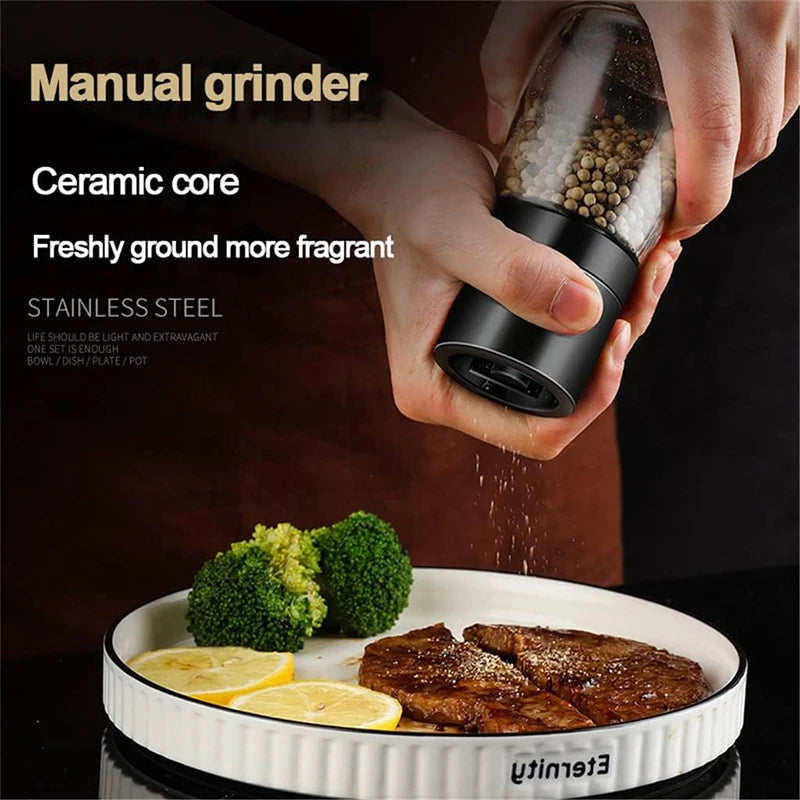 Adjustable Ceramic Salt & Pepper Grinder Set – Manual Glass Pepper Mill & Herb Grinder – Best for Sea Salt, Peppercorns & Dried Herbs