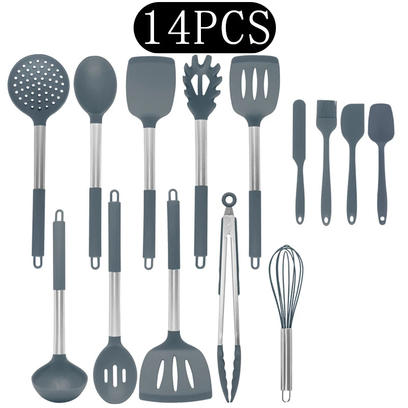 Silicone Kitchen Utensils Set with Stainless Steel Handles – Non-Stick, Heat-Resistant Cooking  Kitchen Utensils for Everyday Cooking & Baking, Available in 4 Colours & Multiple Set Sizes