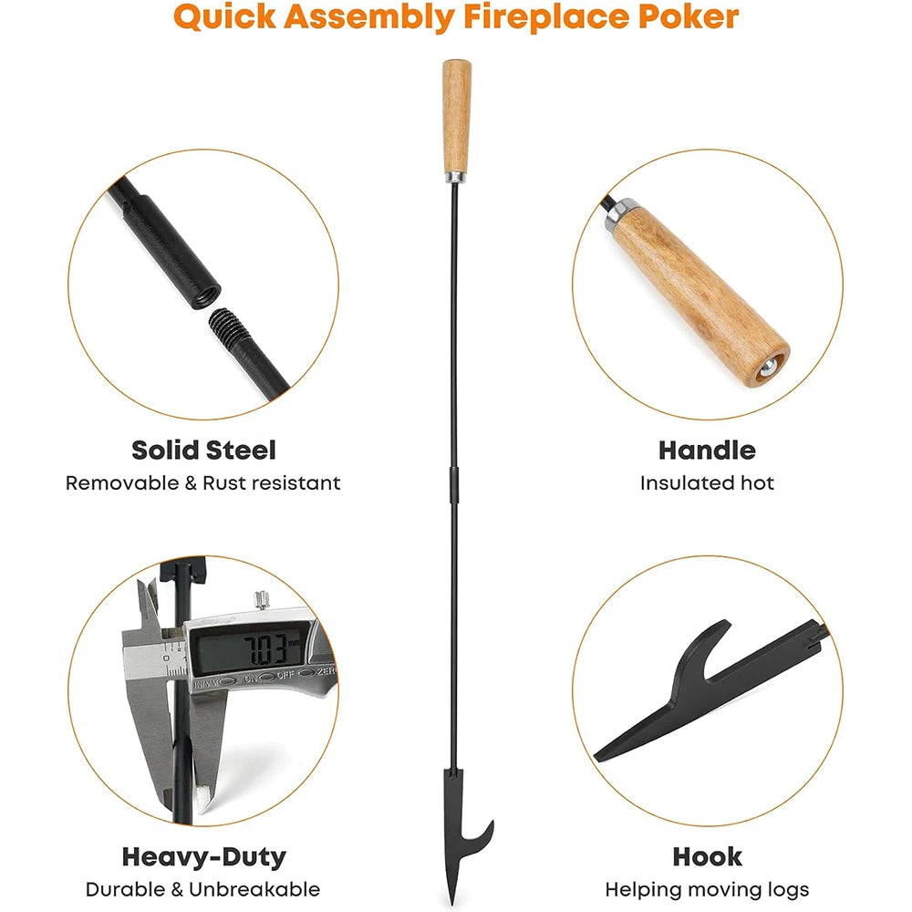 Firewood Tongs & Fire Poker Set with Wooden Handles – Rustproof Campfire & Fire Pit Set – Perfect for Fireplaces, Fire Pits & Campfires – Available as Tongs, Poker, Forks or Full Set