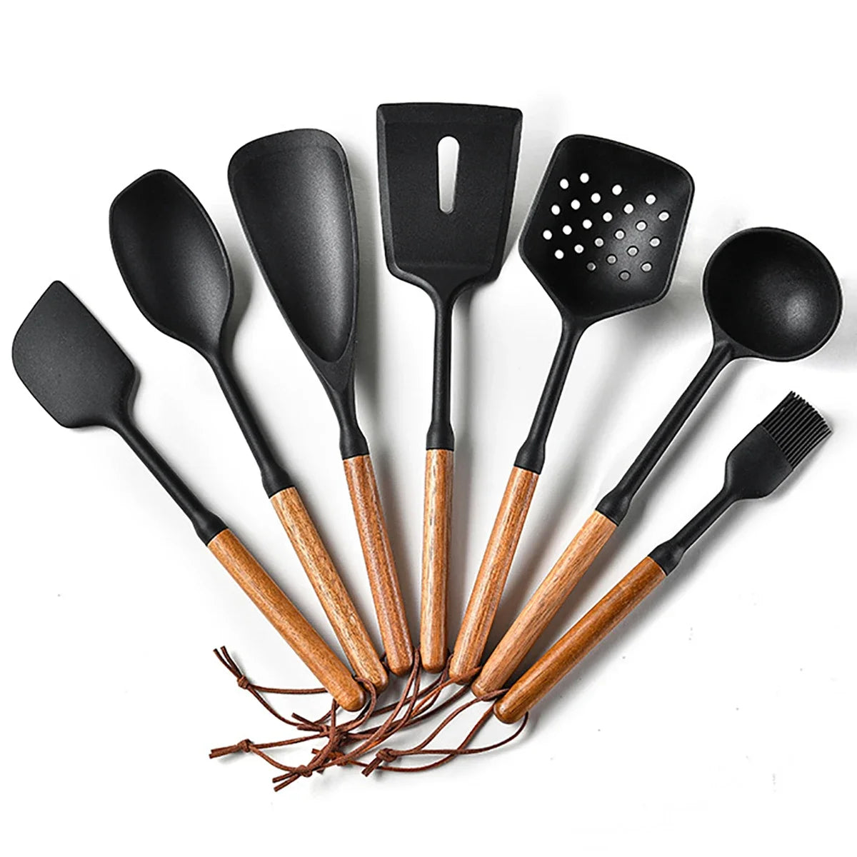 Silicone Kitchen Utensil Set with Wooden Handles 7pcs
