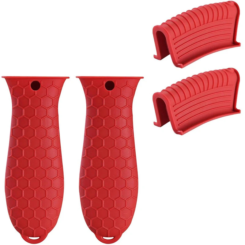 4 Piece Silicone Hot Handle Holder Set – Heat Resistant Pan Handle Covers & Assist Sleeves – Best for Cast Iron Skillets & Hot Pans – Available in Blue, Black & Red Colours Red
