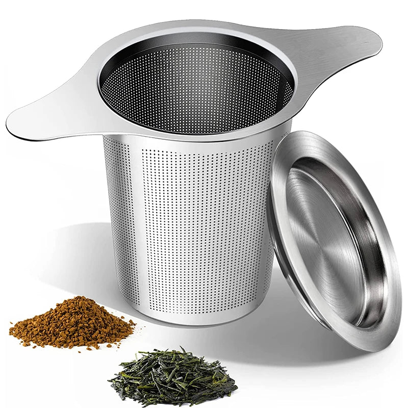 Large Stainless Steel Tea Infuser with Double Handles – Fine Mesh Loose Leaf Tea Strainer & Steeper – Great for Mugs, Cups & Teapots – Available With or Without Lid