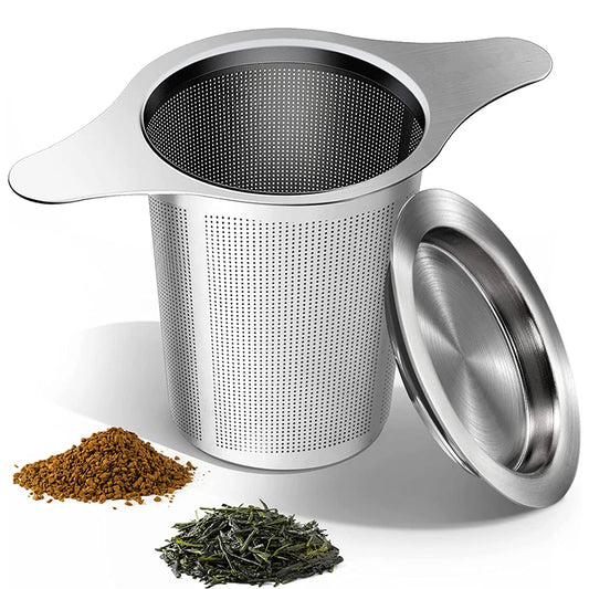 Large Stainless Steel Tea Infuser with Double Handles – Fine Mesh Loose Leaf Tea Strainer & Steeper – Great for Mugs, Cups & Teapots – Available With or Without Lid