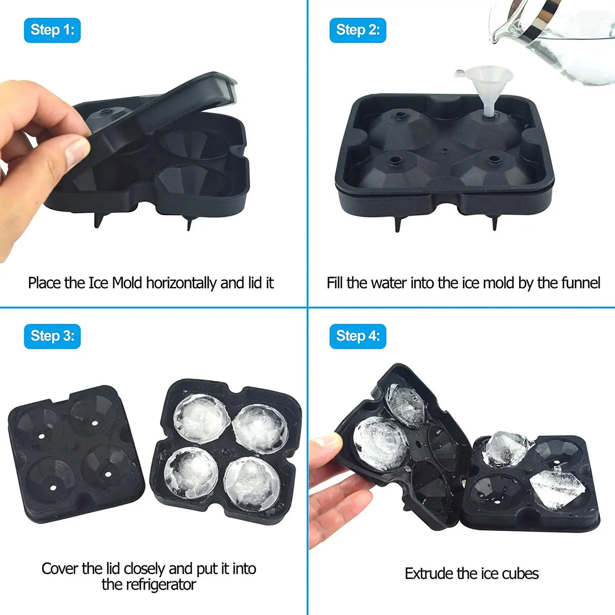 Reusable Silicone Diamond Ice Cube Mould – Stackable Flexible Ice Tray – Great for Chilling Water, Juice & Iced Drinks – Available in Black & Blue Colours
