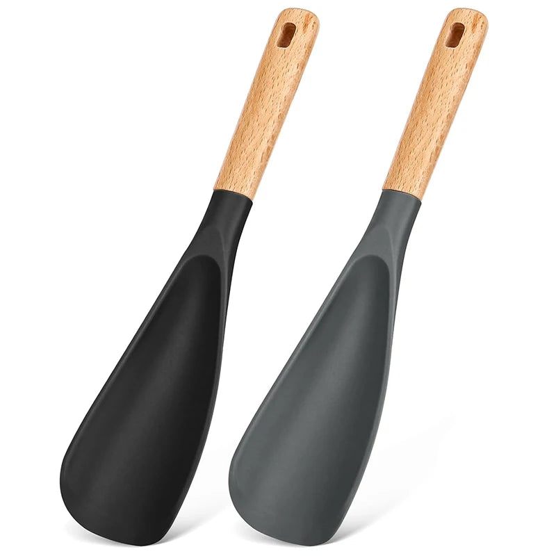 Silicone Cooking Spoon with Wooden Handle – Multi-Function Spatula Spoon for Nonstick Cookware – Great for Mixing, Stirring & Serving