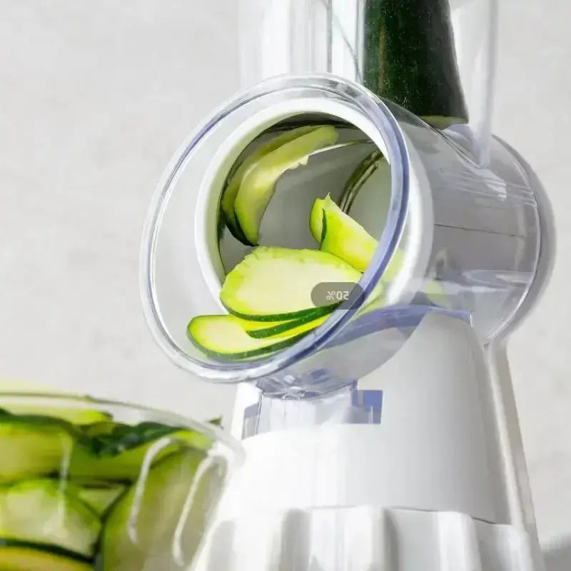 3 in 1 Rotary Cheese Grater – Multifunctional Slicer and Shredder for Effortless Kitchen Prep with Easy-to-Swap Stainless Steel Interchangeable Rotating Drum Blades (White)