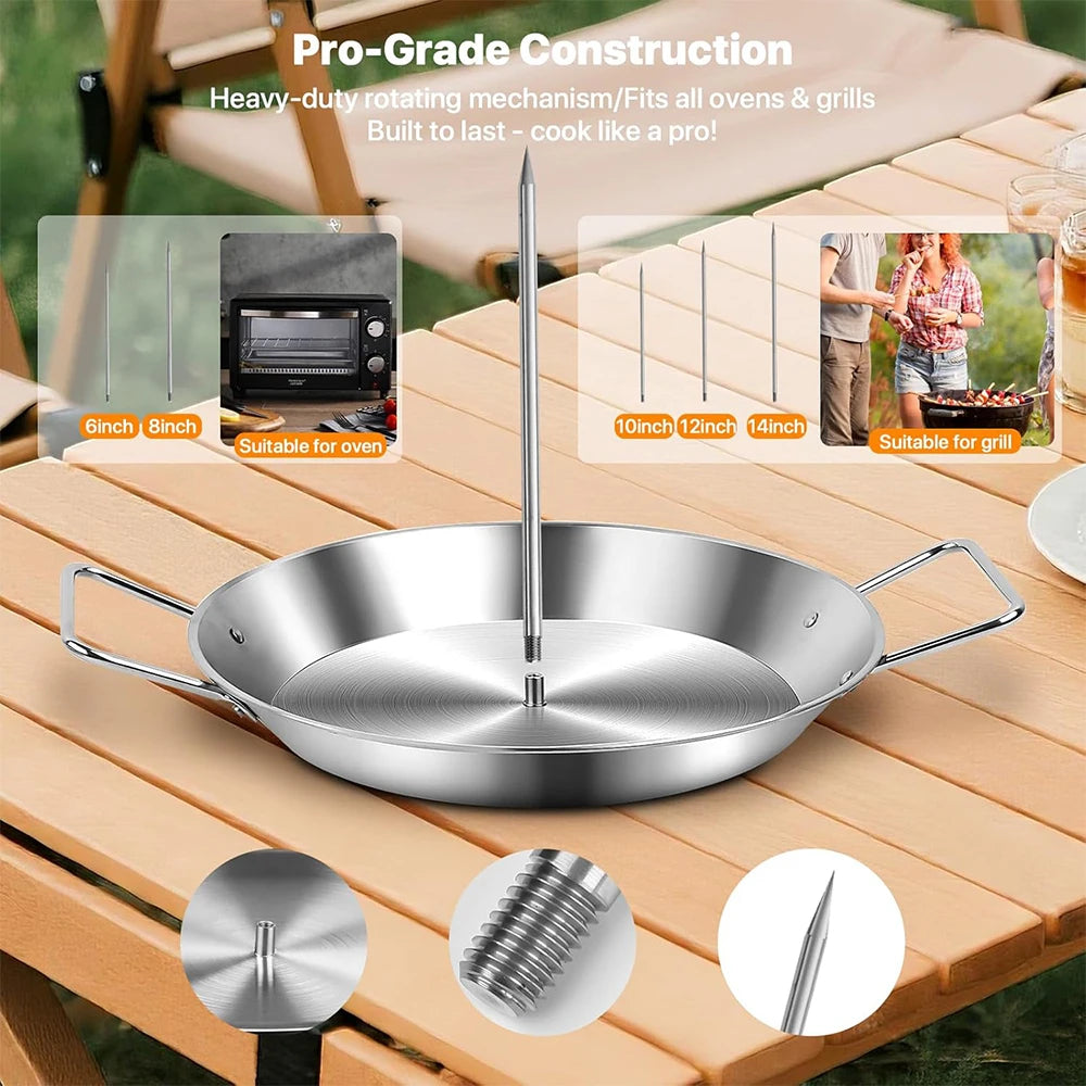 Stainless Steel Vertical Al Pastor Skewer with Base Plate – Brazilian Style Vertical Spit Stand – Perfect for Shawarma, Tacos & Outdoor BBQ Grills – Available in 4 Pieces, 6 Pieces & 8 Pieces