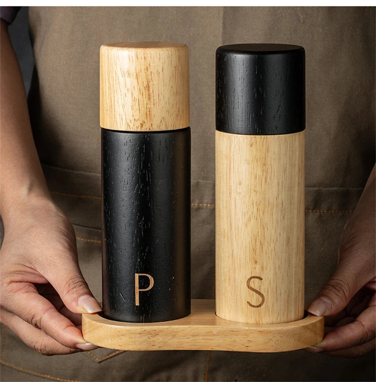 7 Inch Oak Wood Salt & Pepper Grinder Set – Manual Pepper Mill with Adjustable Ceramic Grinder – Perfect for Sea Salt & Peppercorns