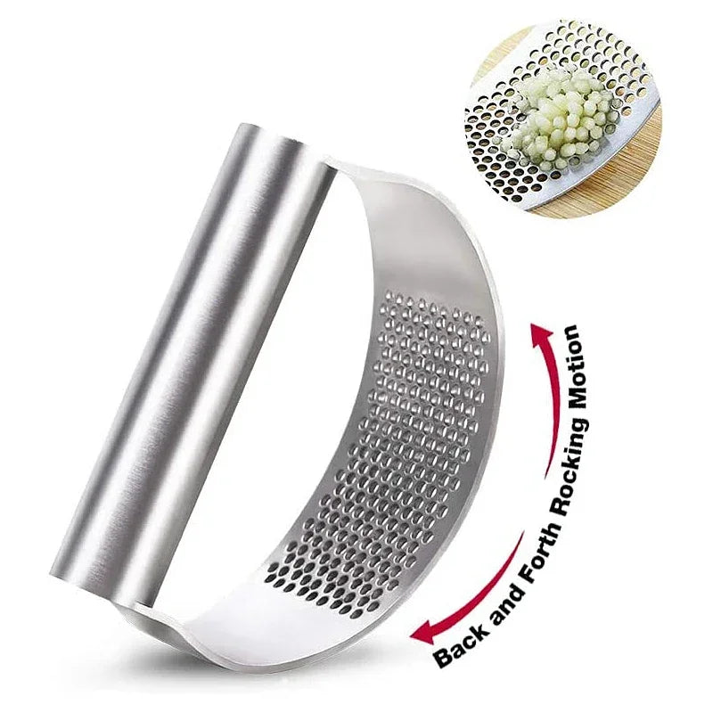 Garlic Rocker Crusher with Curved Blade – Stainless Steel Rolling Garlic & Ginger Mincer – Perfect for Fast, Easy Mincing – Available with All-Steel or Plastic Handle